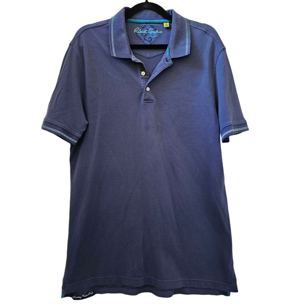 Robert Graham Mens Classic Fit Size XL Blue Rugby Polo Shirt‎ Casual Preppy Golf